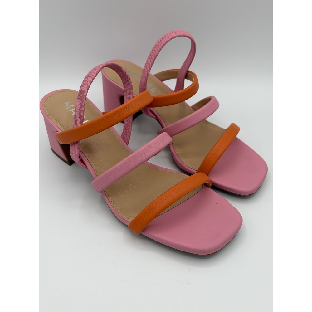 Maripe Honey Pink Orange Strappy Block Heel Sandals Square Toe Womens 7M